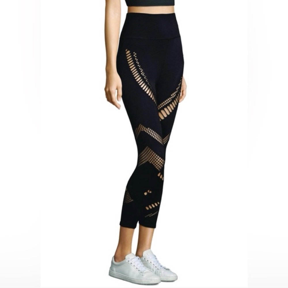 Alo Yoga High Waist Seamless Radiance Leggings Crop Black with Mesh Detail US M